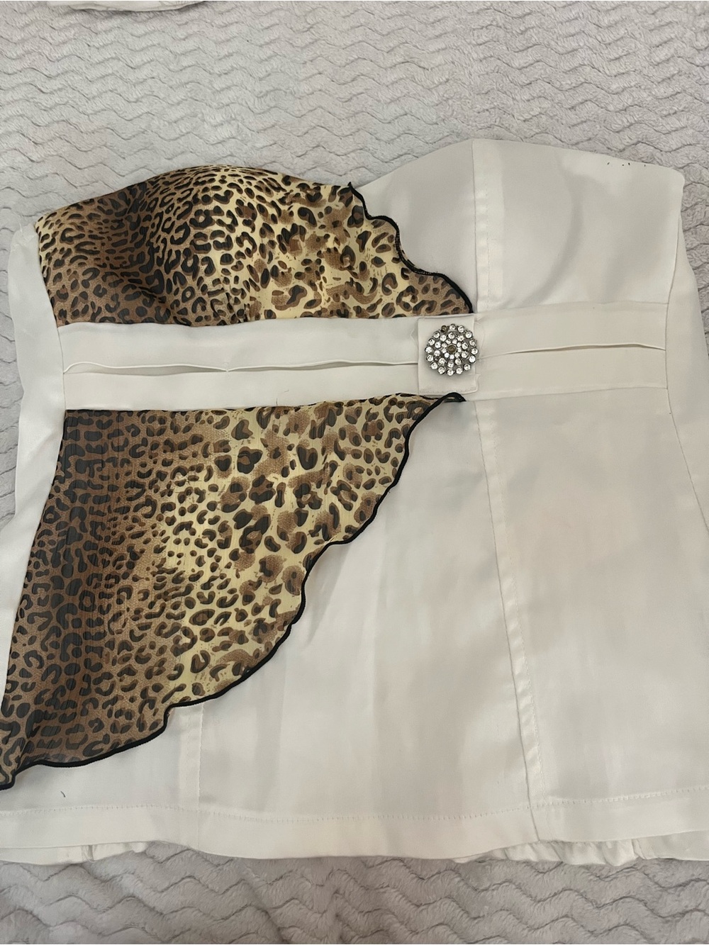 Ivory Strapless Top with Leopard Scarf Detail